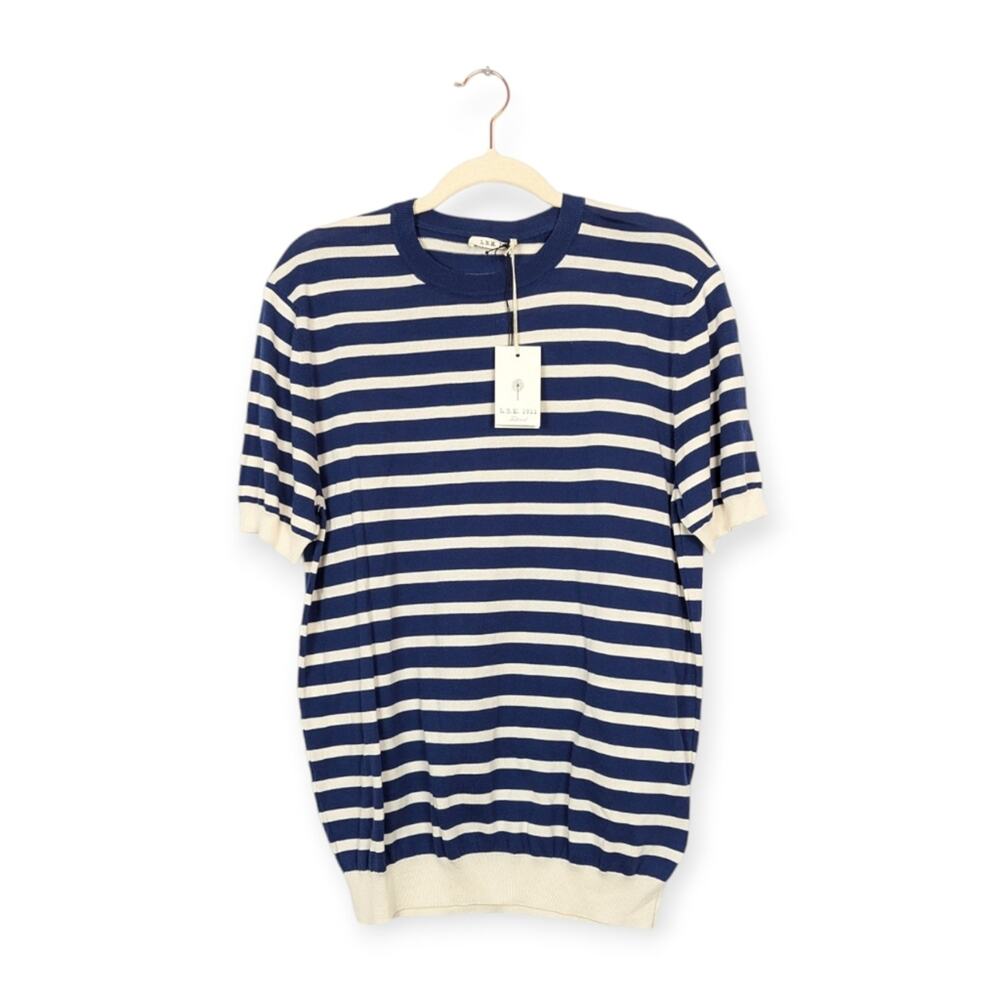 NWT L.B.M. 1911 Men's Blue Cream Striped Short Sleeve Knit Shirt Size XL